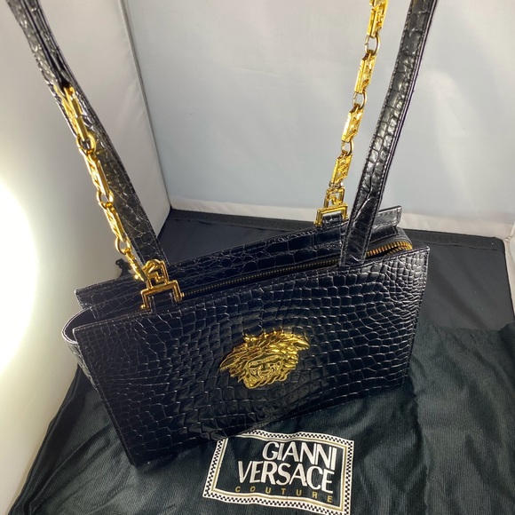 Versace Handbags - Vintage Versace Black Crossbody Embossed Leather